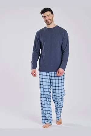 Loungeable Blue Jersey Top With Brushed Check Pants Pyjama Set XL