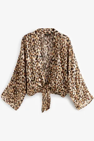 Next Animal Gold Sparkle Tie Front Kimono Cover-Up S