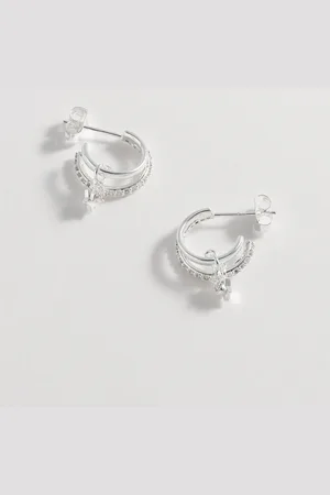 ESTELLA BARTLETT Silver Tone Duo Pave Star Hoops One