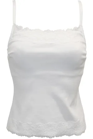 Pour Moi White Cotton Lace Trim Hidden Underwired Bra Cami Top 38 GG