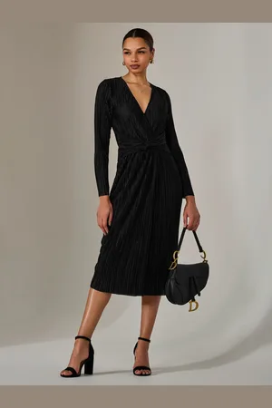 Jolie Moi Plisse Long Sleeve Midi Dress AU 12