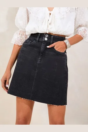 Lipsy London Petite Denim Double Button Waistband Mini Skirt AU 4