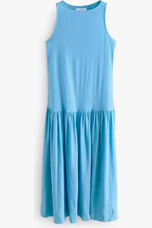 Next Sleeveless Drop Waist 100% Cotton Crew Neck Midi Dress AU 12 Tall