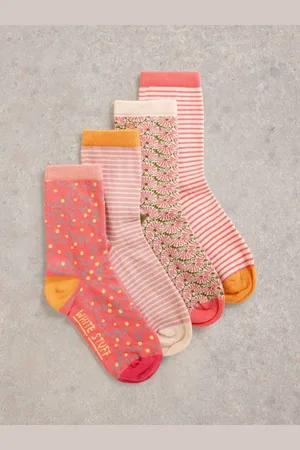 White Stuff Pink Mixed Pattern Ankle Socks 4 Pack UK 6