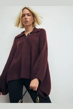 Next Berry Red Collared Poncho M-L