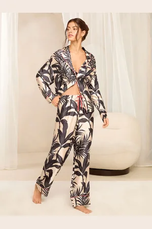 Lipsy London Black/Ecru Relaxed Long Sleeve Printed Satin Pyjama Set XL