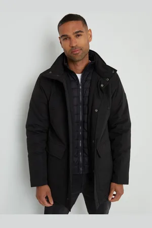 Threadbare Black Showerproof Funnel Neck Mock Layer Coat L