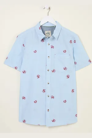 Fat Face FatFace Short Sleeve Crab and Lobster Embroidered Fine Stripe Shirt 2XL Reg