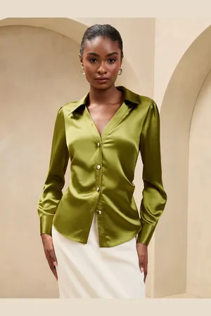Lipsy London Ruched Side Satin Button Through Shirt AU 12