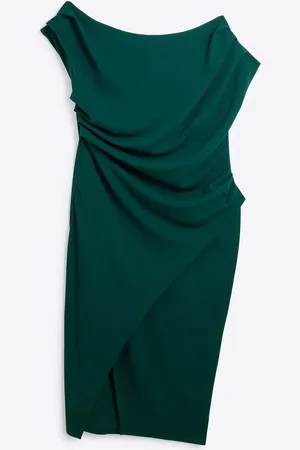 River Island Curve Drape Asym Wrap Midi Dress AU 26