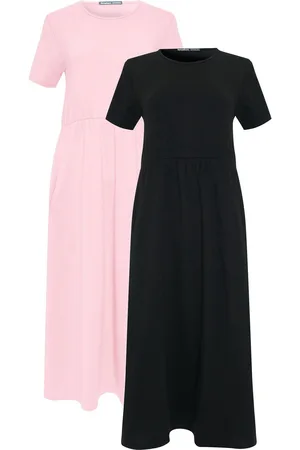 Threadbare 100% Cotton Jersey Midi Smock Dresses 2 Pack with Pockets AU 16
