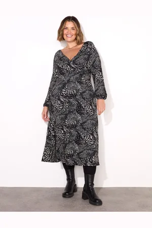 Live Unlimited London Abstract Pleated Wrap With Blouson Sleeves Dress AU 28