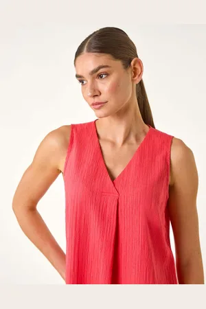 Roman Orange Textured Pleat Front Vest Top AU 18