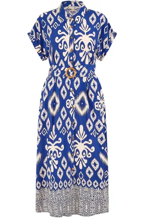 Yumi Abstract Geo Print Relaxed Midi Shirt Dress With Belt AU 10