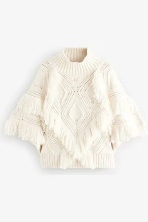 Next Ecru Tassle Knit Poncho M