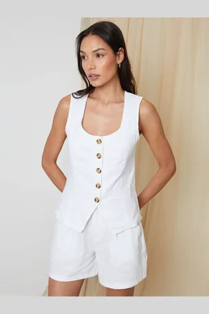 Threadbare White Scoop Neck Longline Linen Blend Waistcoat 12