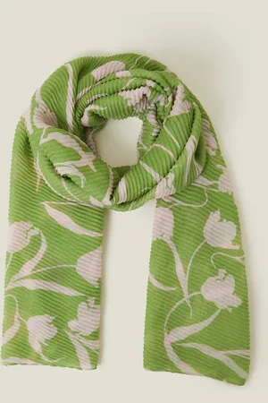 Accessorize Green Lightweight Floral Print Pleat Scarf One