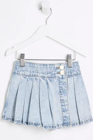 River Island Girls Denim Pleated 100% Cotton Skort 2