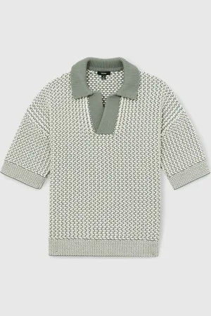 Reiss Oliver Chunky-Knit Open-Collar Polo Shirt M