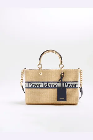 River Island Brown Webbing Front Raffia Tote Bag One