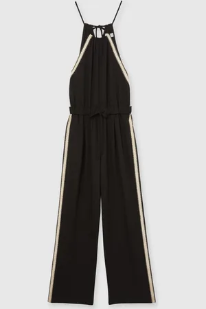 Reiss Black Auden Halterneck Craft Stitch Jumpsuit AU 12