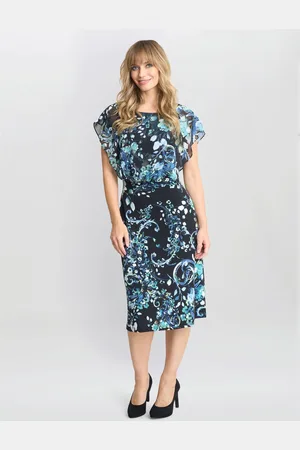 Gina Bacconi Lisa-Marie Printed Chiffon Blouson Dress AU 8