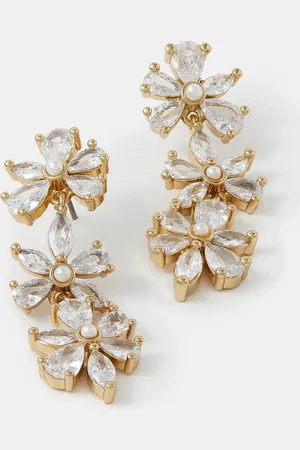 Accessorize White Crystal Flower Drop Earrings One