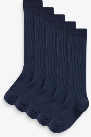 Next Navy 5 Pack Cotton Rich Knee High Socks 9-12 Jnr