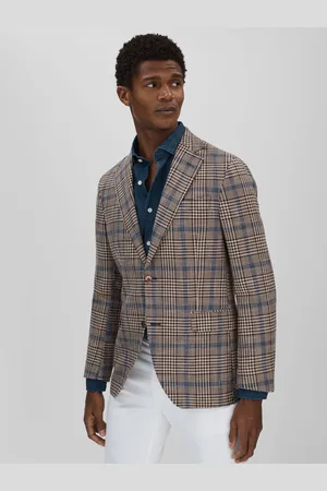 Oscar Jacobson Cotton Linen Single Breasted Check Blazer 52