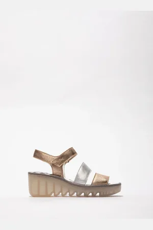 Fly London Bexy Ankle Strap Wedge Gold Sandals AU 7 (EU 38)