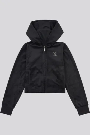 Juicy Couture Black Girls Arch Zip-Thru Diamante Hoodie 7