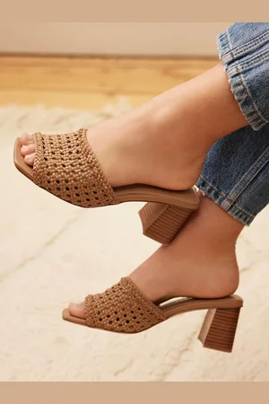 mint&berry Brown Jay Woven Block Heel Mules AU 10 (EU 41)