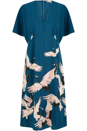 Yumi Fabric Crane Print Kimono Midi Dress AU 24