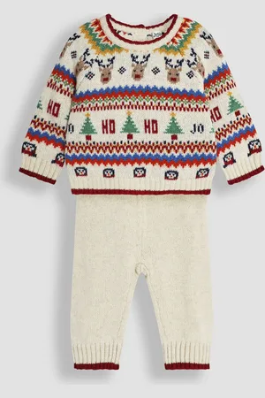 JoJo Maman Bébé Ecru Christmas Fairisle Pattern Knitted Jumper & Leggings Set Upto 3 Months (50