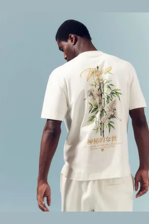River Island Cream Back Print Design 100% Cotton T-Shirt L