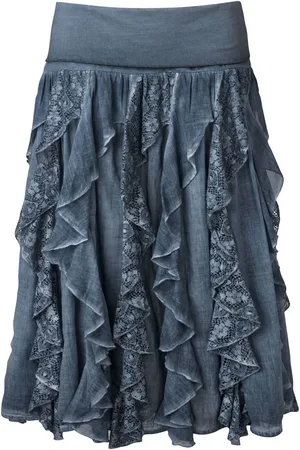 Joe Browns Frilled Denim Look 100% Cotton Midi Skirt AU 18