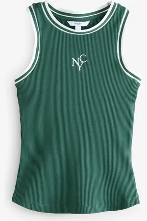 Next Green/White Ribbed Racer Tank Vest Sleeveless Top AU 20