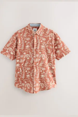 Next 100% Cotton Textured Floral Print Short Sleeve Shirt large