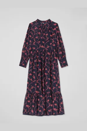LK Bennett Selina Petite Spring Navy & Bright Pink Sketchy Floral Print Georgette Dress AU 14