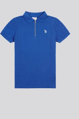 U.S. Polo Assn. U. S. Polo Assn. Boys Stripe Textured Zip 100% Cotton Polo Shirt 9