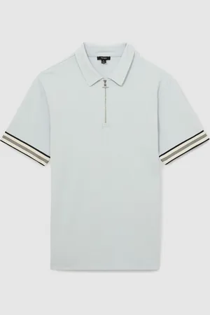 Reiss Bristol Textured Contrast Trim Half-Zip Polo Shirt L