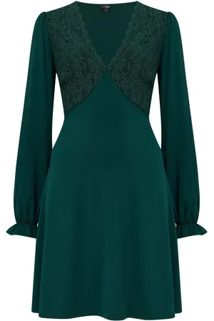 Pour Moi Anya Fuller Bust Lace Detail Slinky Jersey Long Sleeve Tea Dress AU 10