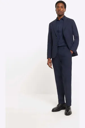 River Island Blue Plain Slim Suit Trousers 26W x 31L (UK 26 R)