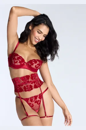 Boux Avenue Dark Red Velvet Rosetta Waspie Suspenders AU 16-18