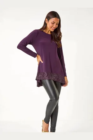 Roman Purple Sequin Hem Tunic Stretch Top AU 12
