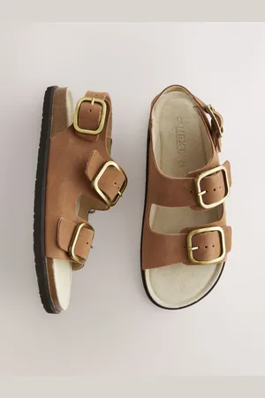 Next Tan Brown Leather Standard Fit Forever Comfort Back Strap Footbed Sandals AU 7 (EU 38)