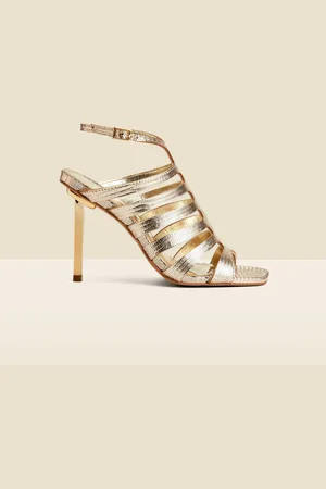 Sosandar Gold Leather Gladiator Square Toe Strap Sandals AU 8 (EU 39)