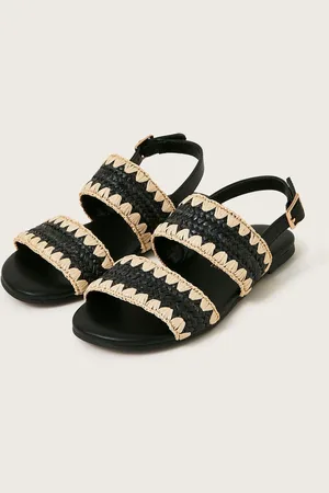 Monsoon Black Woven Whipstitch Strappy Sandals AU 10 (EU 28)