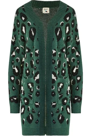 Yumi Green Animal Intarsia Long Cardigan S-M