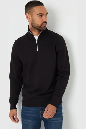Threadbare Black Pique Quarter Zip Funnel Neck Sweatshirt L